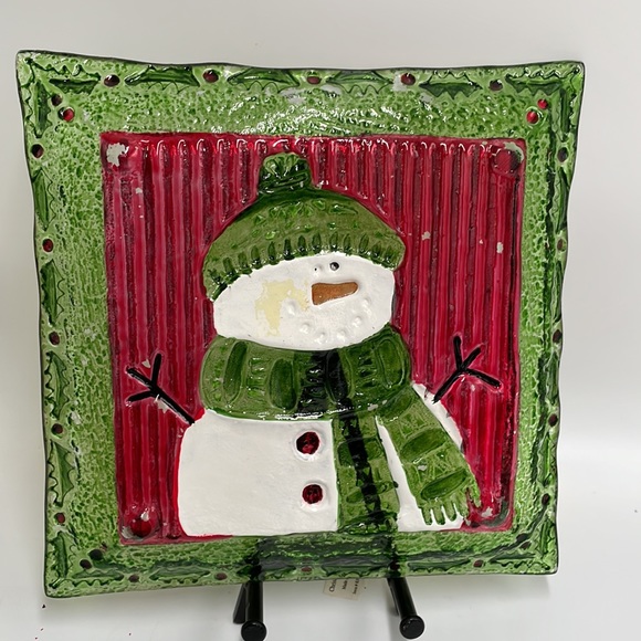 Vintage Snowman Square Glass Plate/Serving Dish - Picture 2 of 4